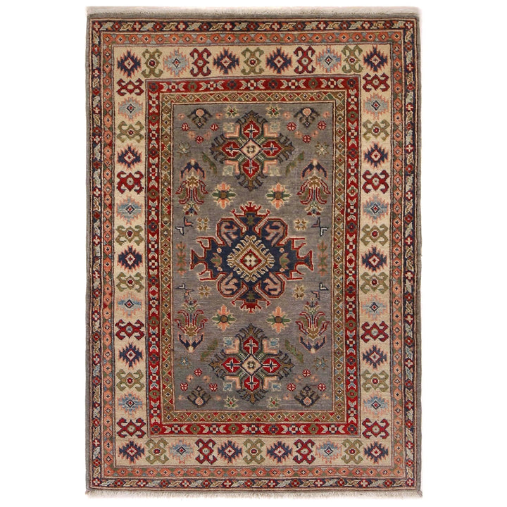Gray Afghan Kazak Rug 3' 3" x 5' 0" Hand-Knotted | No. AL68919