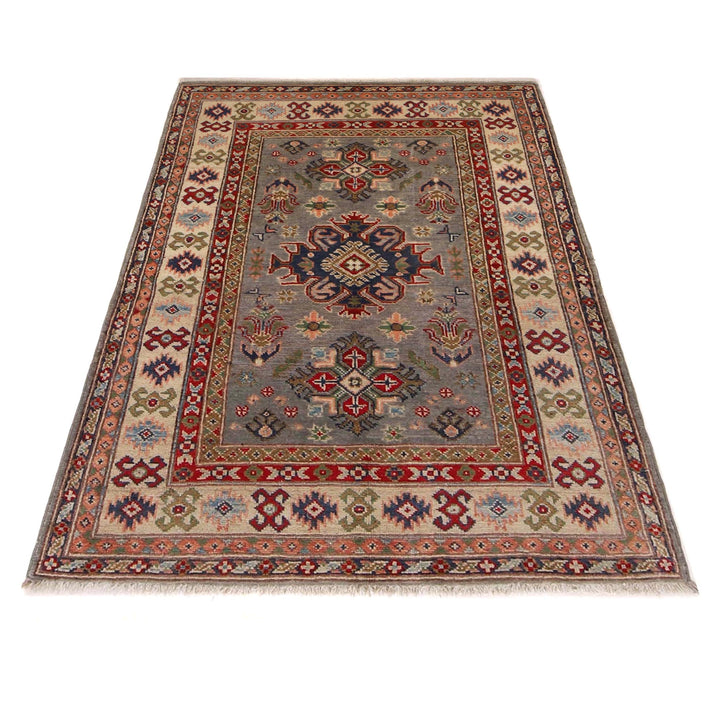 Gray Afghan Kazak Rug 3' 3" x 5' 0" Hand-Knotted | No. AL68919