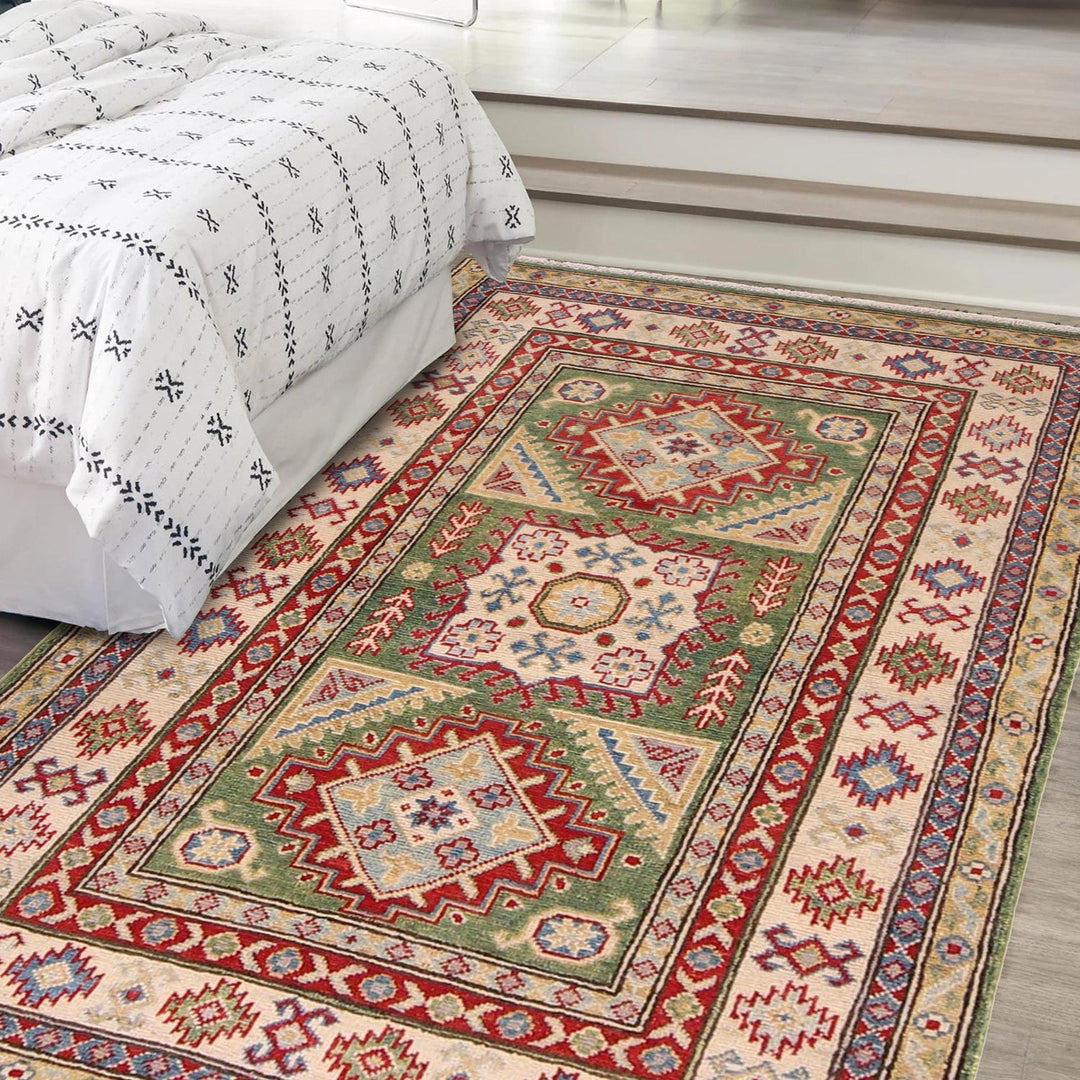 Green Color Kazak Rug 3' 5" x 5' 2" - No. AL26355