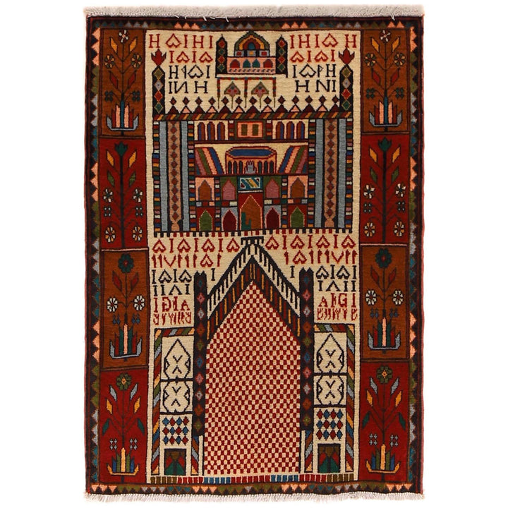 Afghan Prayer Rug 2' 9" x 3' 11" Hand-Knotted