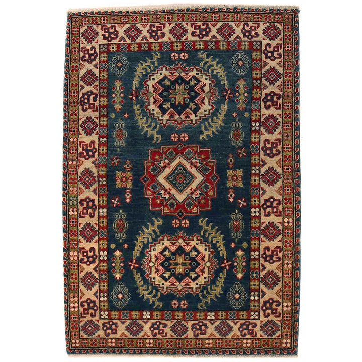Blue Afghan Kazak Rug 3' 3" x 5' 1" Hand-Knotted