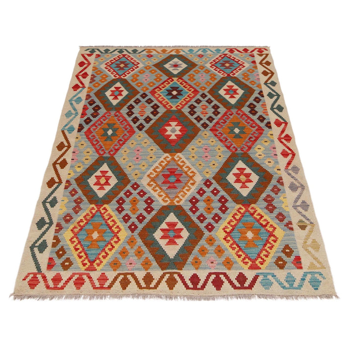 Hand Knotted Afghan Style Kilim 4' 4" x 6' 1" - No. AL32368