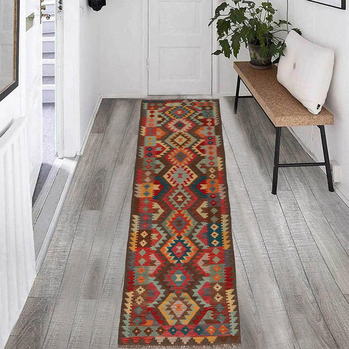 Hand Knotted Afghan Style Kilim Runner 2' 9" x 9' 8" - No. AL77944