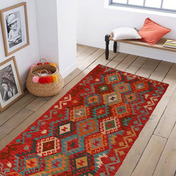 Colorful Flat-Weave Wool Kilim Runner 2' 1"x 6' 6" - No. AL56718