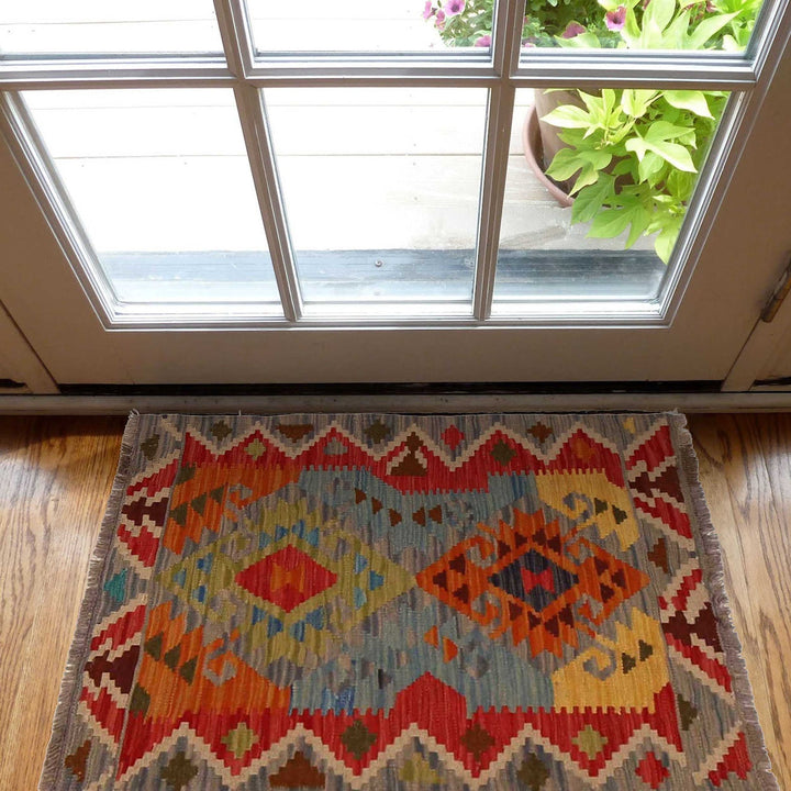 Hand Knotted Afghan Style Kilim 2' 0" x 2' 11" - No. AL36036