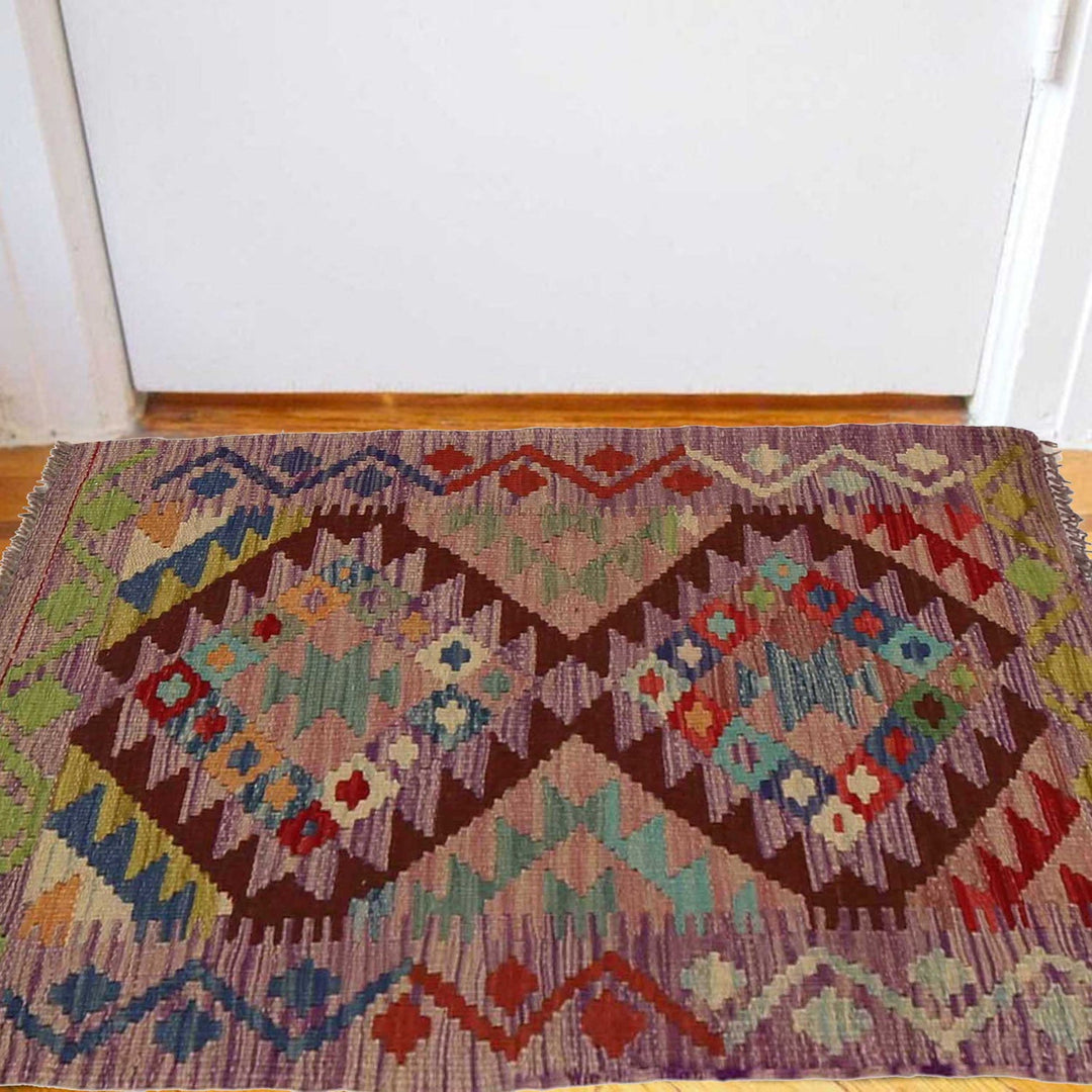 Multi Color ful Flat-Weave Wool Kilim 2' 0" x 3' 3" - No. AL68137