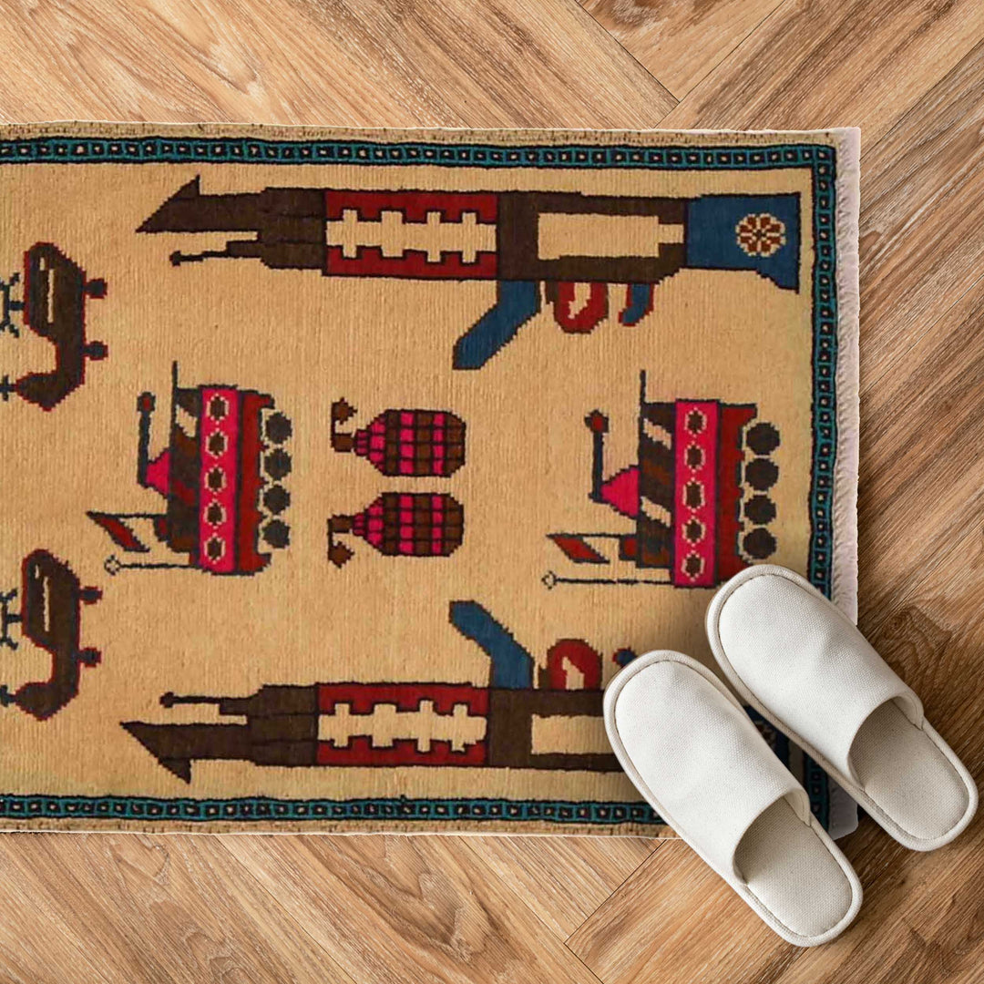 Beige Afghan War Rug 2' 0" x 2' 6" Hand-Knotted | No. AL76206