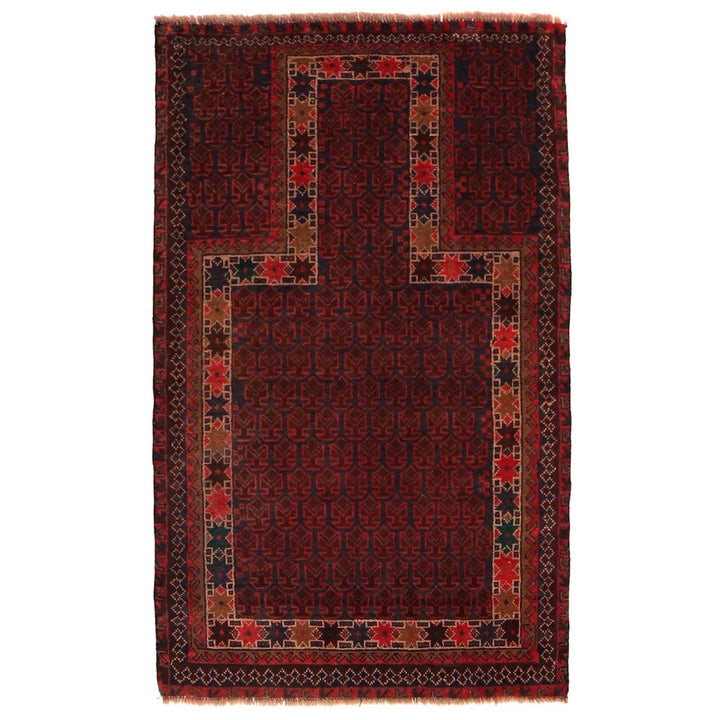Red Afghan Prayer Rug 2' 9" x 4' 7" Hand-Knotted | No. AL46348