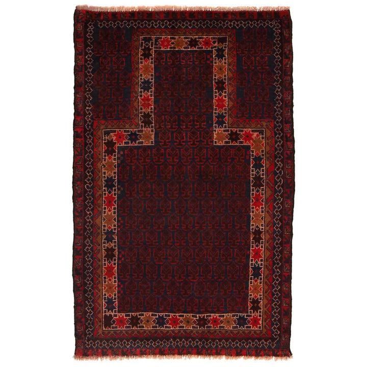 Red Afghan Prayer Rug 2' 11" x 4' 7" Hand-Knotted | No. AL71046