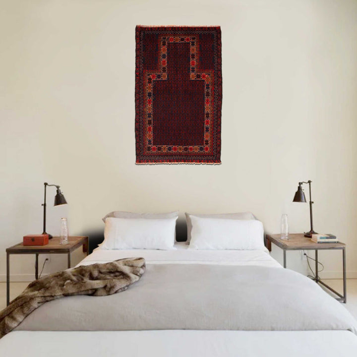Red Afghan Prayer Rug 2' 11" x 4' 7" Hand-Knotted | No. AL71046