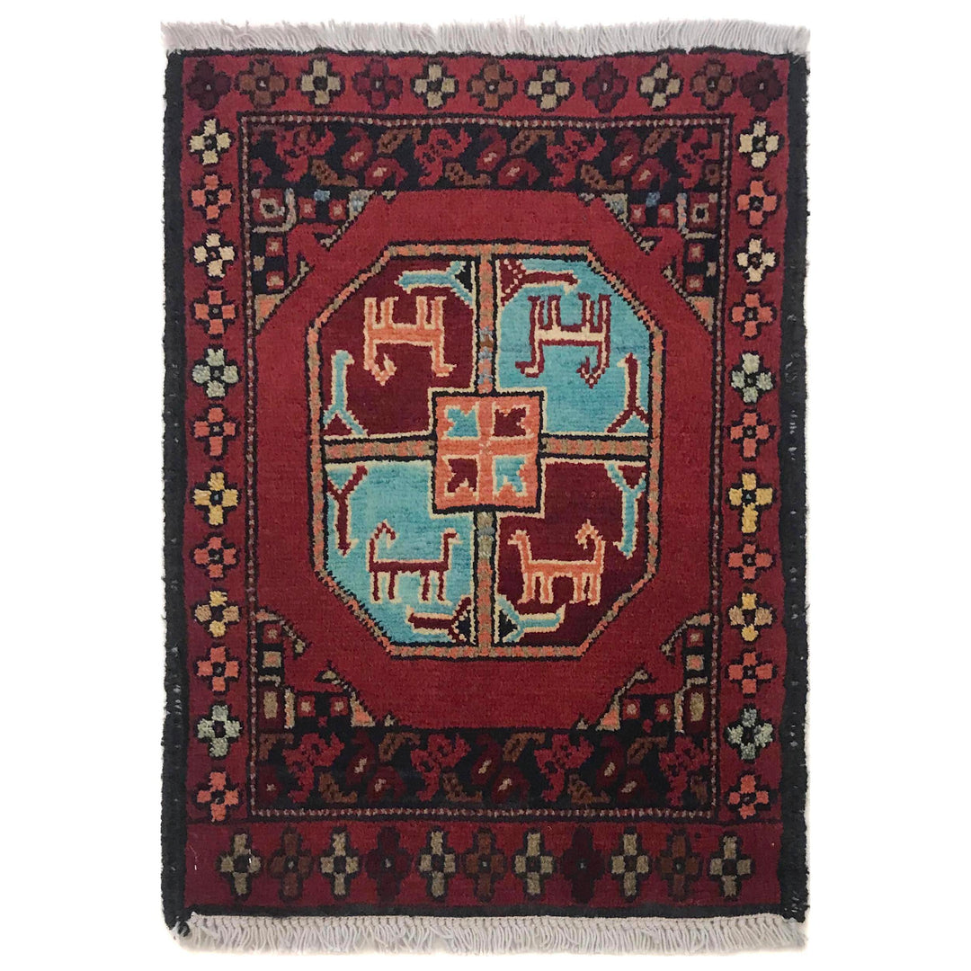 Red Afghan Oriental Rug 1' 5" x 2' 0" Hand-Knotted | No. AL53076