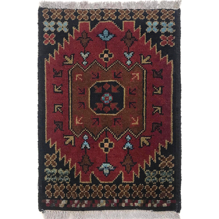Red Afghan Oriental Rug 1' 3" x 1' 10" Hand-Knotted | No. AL50739