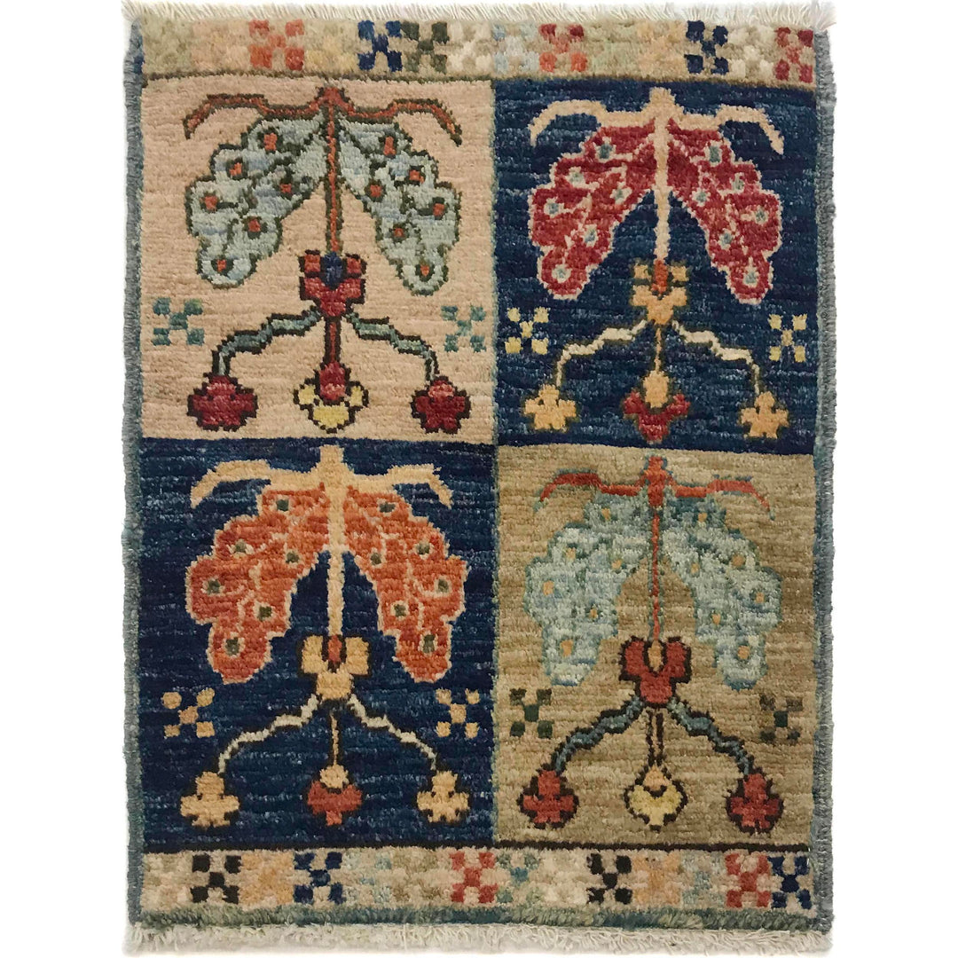 Afghan Oriental Rug 1' 5" x 1' 10" Hand-Knotted