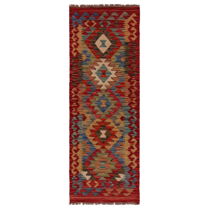 Multi Color ful Flat-Weave Wool Kilim Runner 1' 9" x 5' 1" - No. AL63722