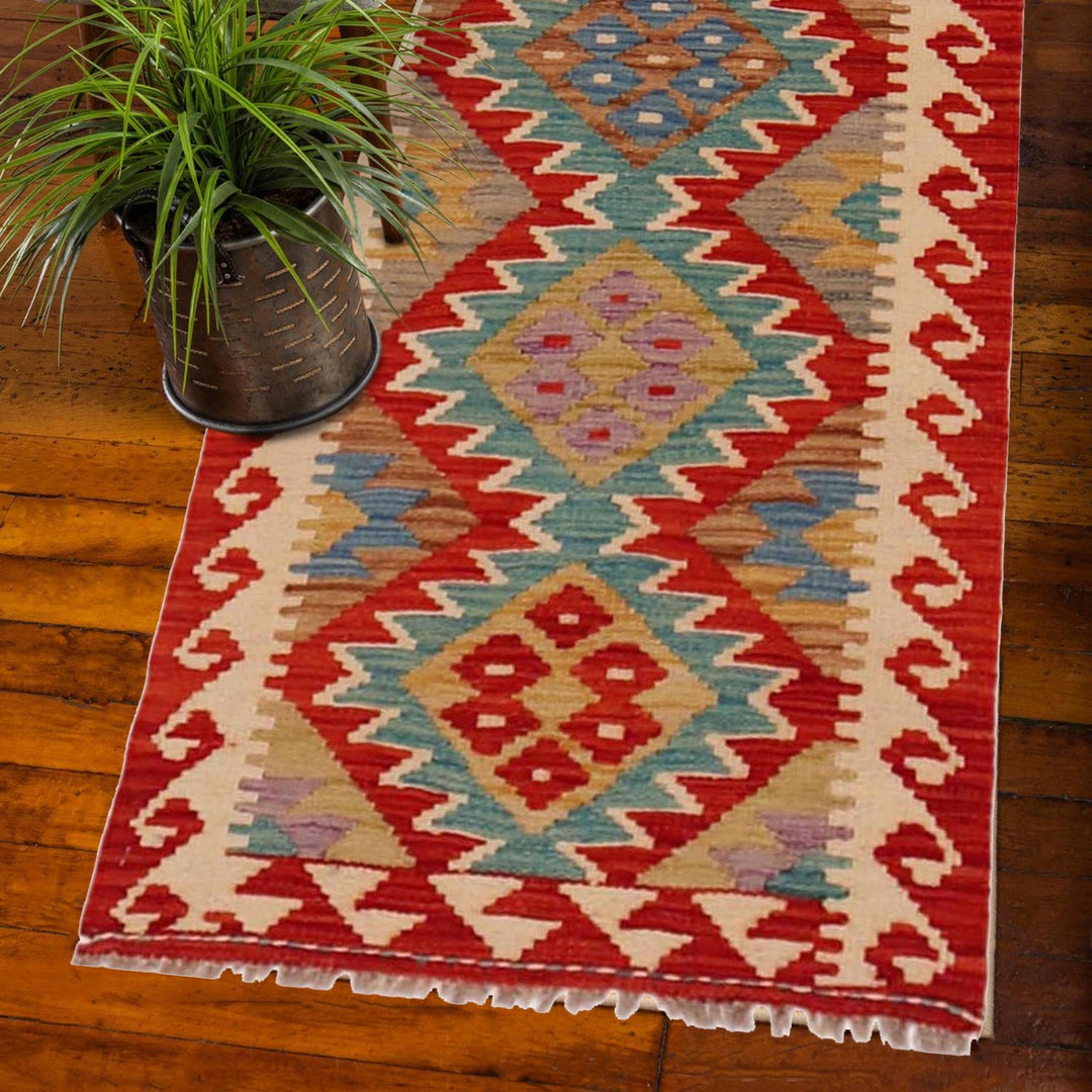 Hand Knotted Afghan Style Kilim Runner 1' 10" x 4' 11" - No. AL11082