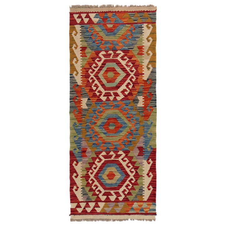 Multi Color ful Flat-Weave Wool Kilim Runner 1' 11" x 4' 10" - No. AL28414