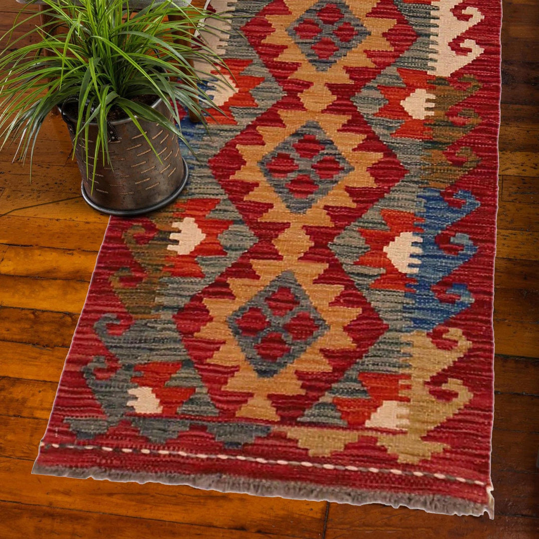 Handmade Turkish Design Wool Kilim Runner 1' 8" x 4' 8" - No. AL80753