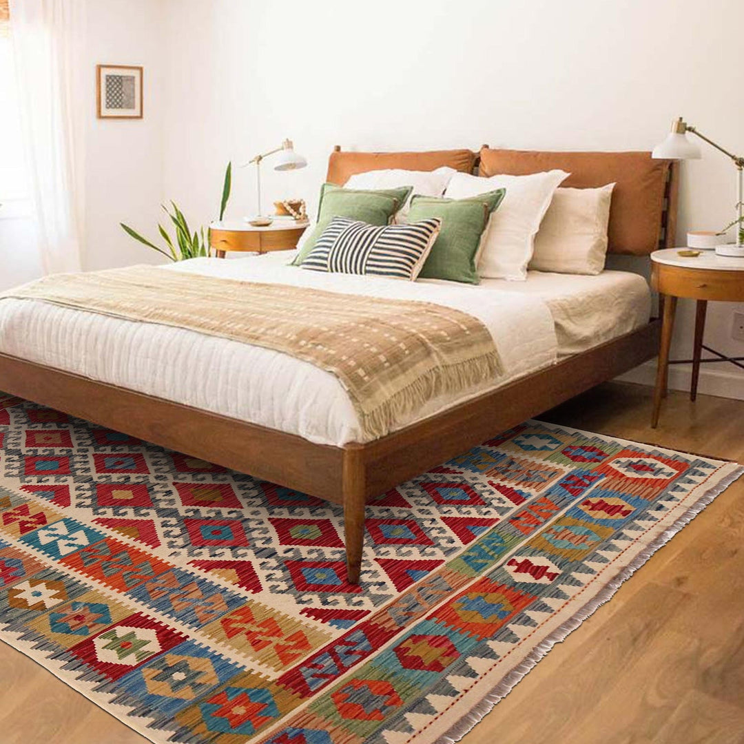 Handmade Turkish Design Wool Kilim 6' 0" x 7' 10" - No. AL70338