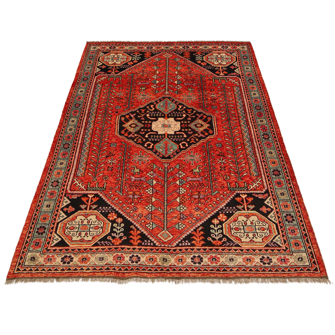 Red Afghan Shirazi Rug 6' 10" x 9' 8" Hand-Knotted detail