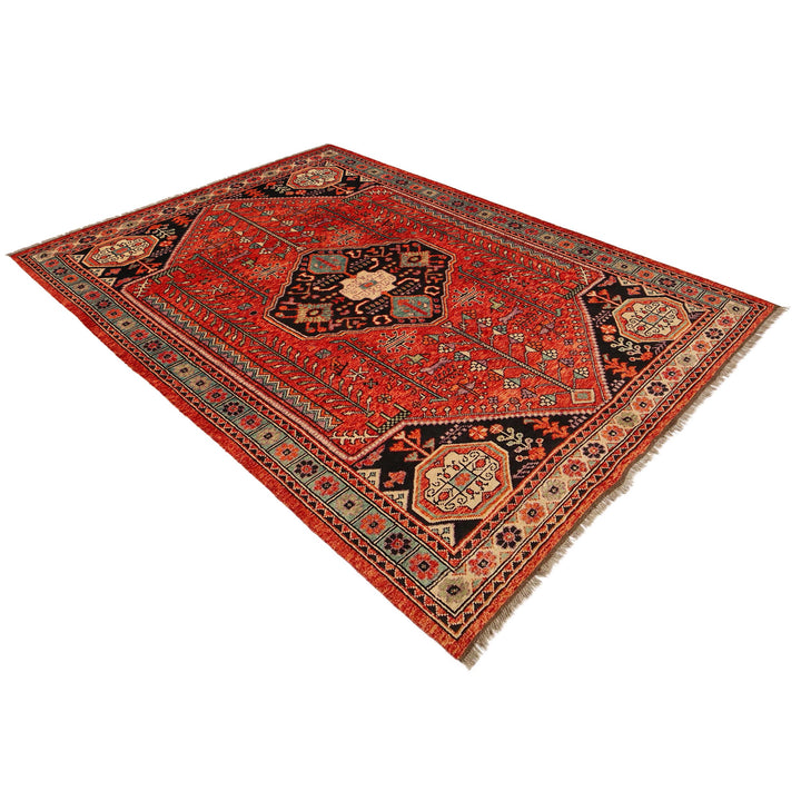 Red Afghan Shirazi Rug 6' 10" x 9' 8" Hand-Knotted view