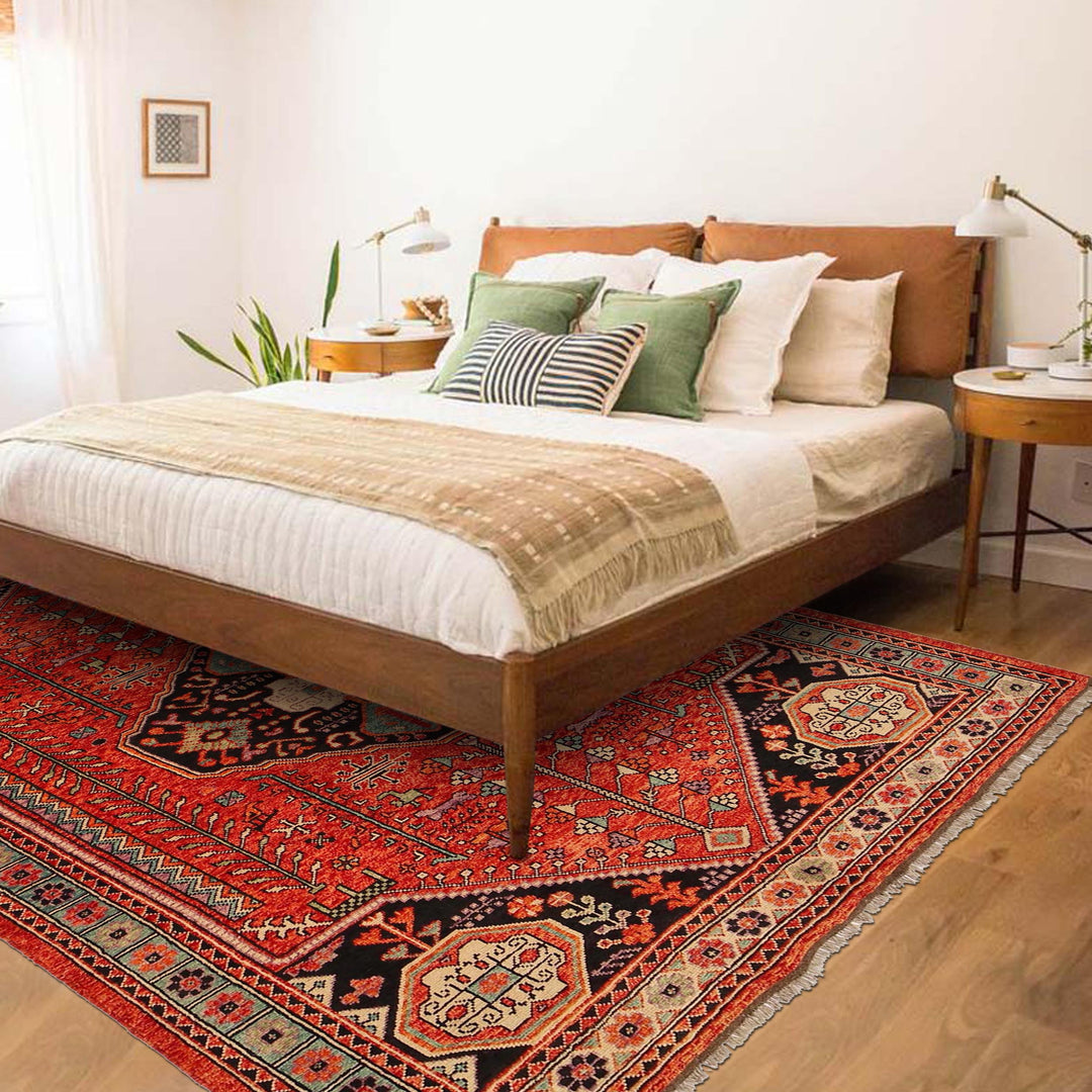 Red Afghan Shirazi Rug 6' 10" x 9' 8" Hand-Knotted view 9