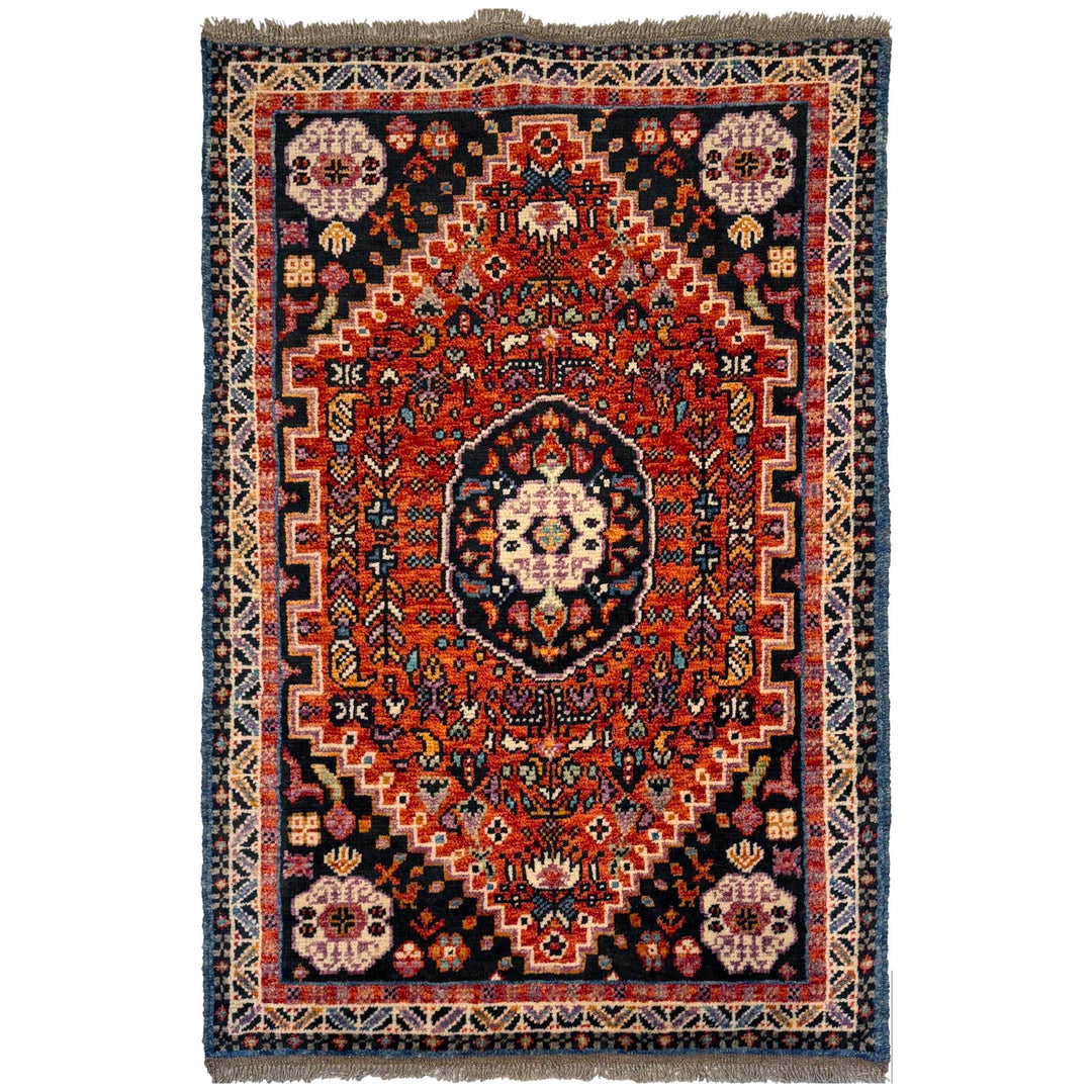 Red Afghan Oriental Rug 3' 1" x 4' 9" Hand-Knotted