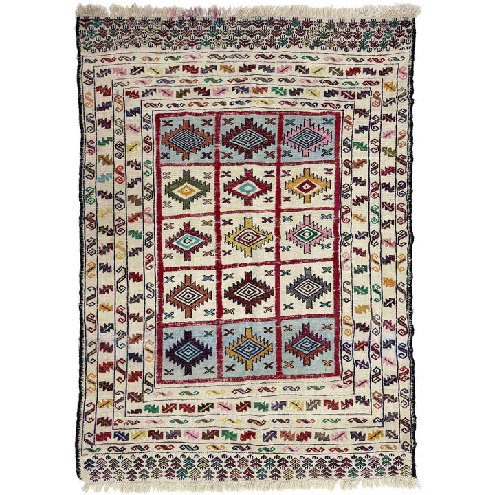 Afghan Soumak Rug 4' 5" x 6' 1" Hand-Knotted