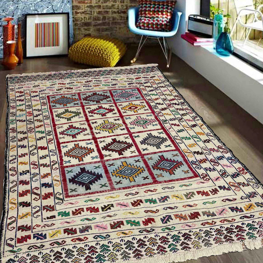 Afghan Soumak Rug 4' 5" x 6' 1" Hand-Knotted reverse