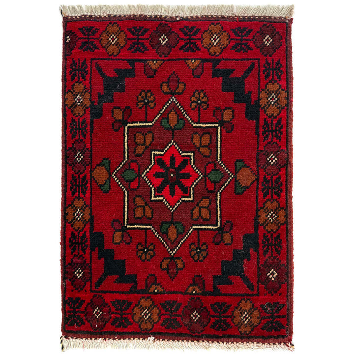 Red Afghan Doormat Rug 1' 5" x 2' 0" Hand-Knotted | No. AL687928