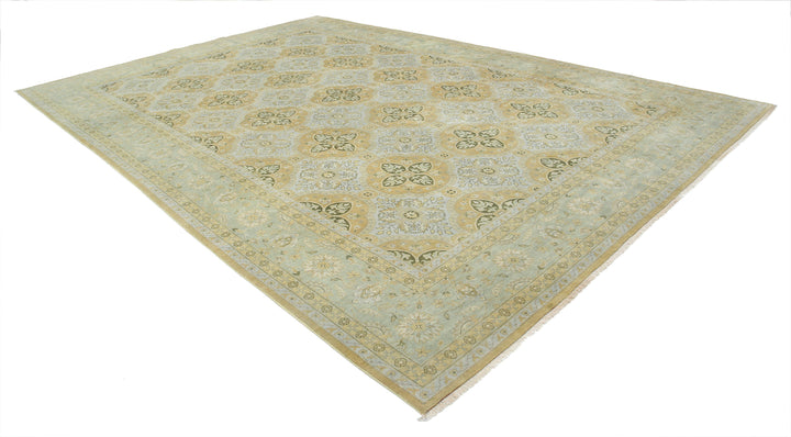 Beige Afghan Ziegler Rug 9' 9" x 14' 9" Hand-Knotted close-up