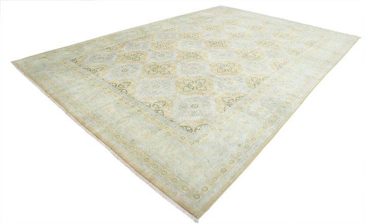 Beige Afghan Ziegler Rug 9' 9" x 14' 9" Hand-Knotted pattern