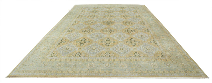 Beige Afghan Ziegler Rug 9' 9" x 14' 9" Hand-Knotted border