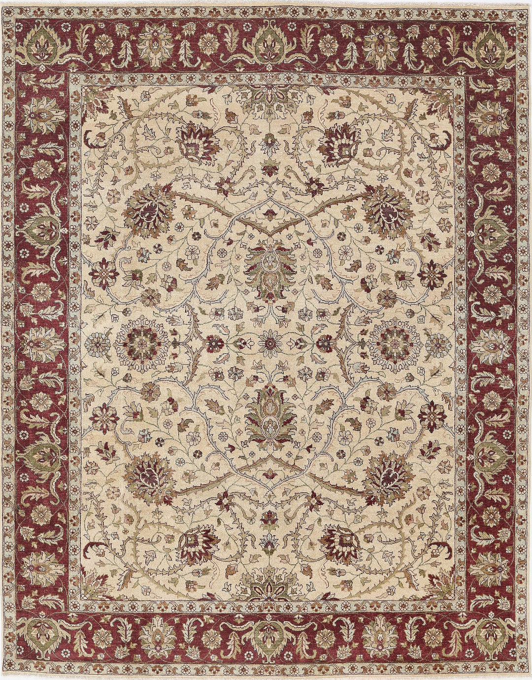 Ivory Indian Ziegler Rug 8' 1" x 10' 3" Hand-Knotted