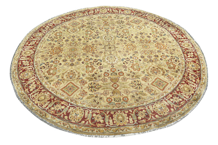 Ivory Indian Ziegler Rug 6' 7" x 6' 8" Hand-Knotted close-up