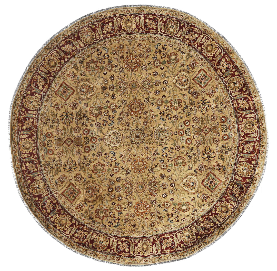 Ivory Indian Ziegler Rug 6' 7" x 6' 8" Hand-Knotted