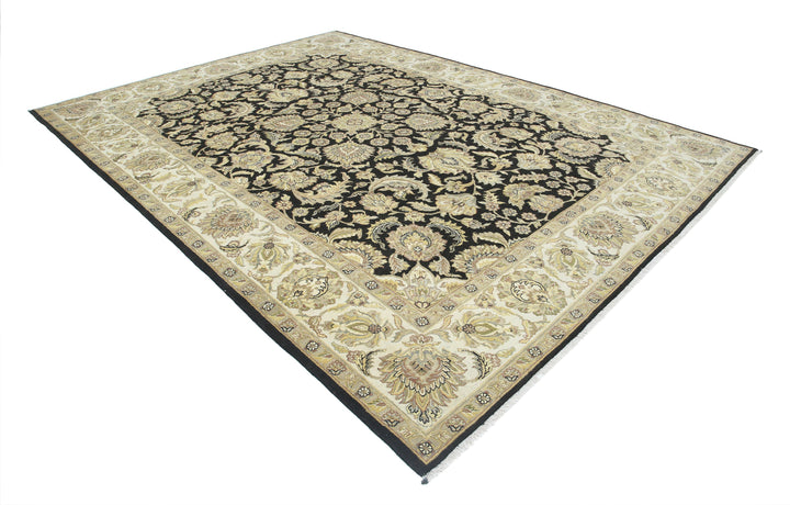 Black Indian Ziegler Rug 8' 9" x 12' 2" Hand-Knotted close-up