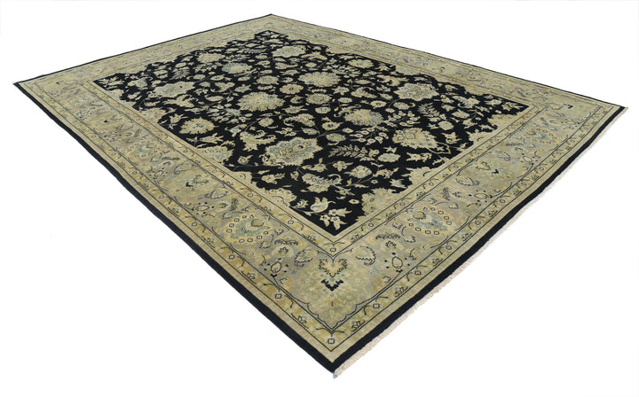 Black Indian Ziegler Rug 9' 0" x 11' 9" Hand-Knotted close-up