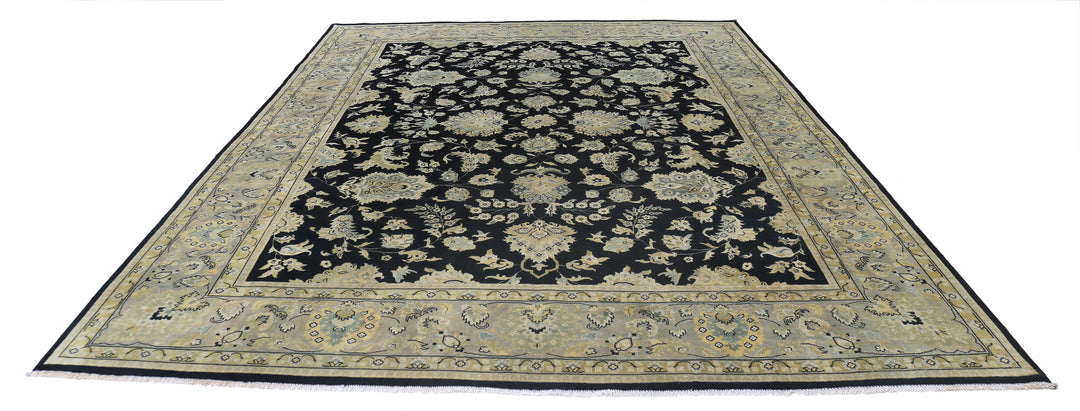 Black Indian Ziegler Rug 9' 0" x 11' 9" Hand-Knotted pattern