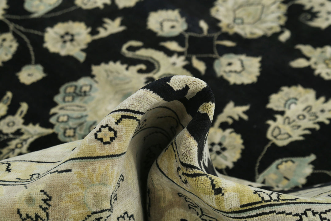 Black Indian Ziegler Rug 9' 0" x 11' 9" Hand-Knotted detail