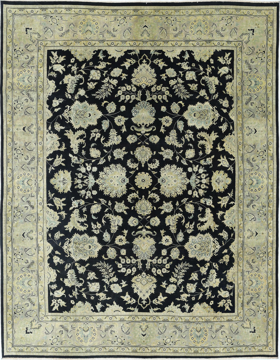 Black Indian Ziegler Rug 9' 0" x 11' 9" Hand-Knotted
