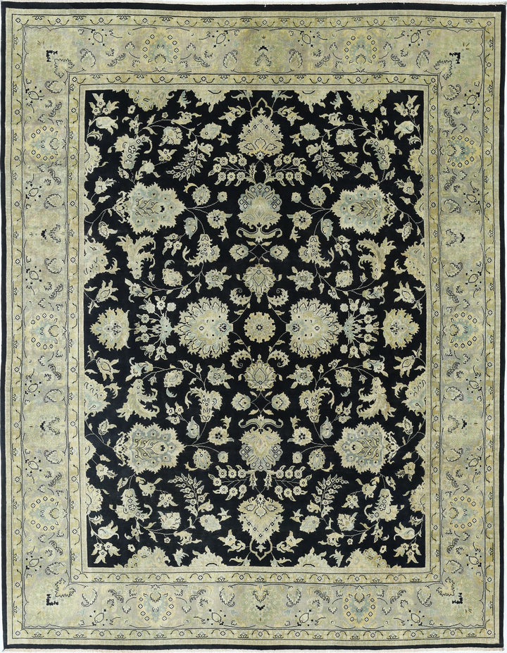 Black Indian Ziegler Rug 9' 0" x 11' 9" Hand-Knotted