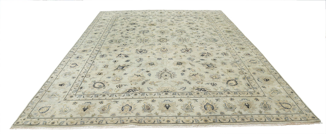 Beige Indian Ziegler Rug 9' 10" x 13' 9" Hand-Knotted border
