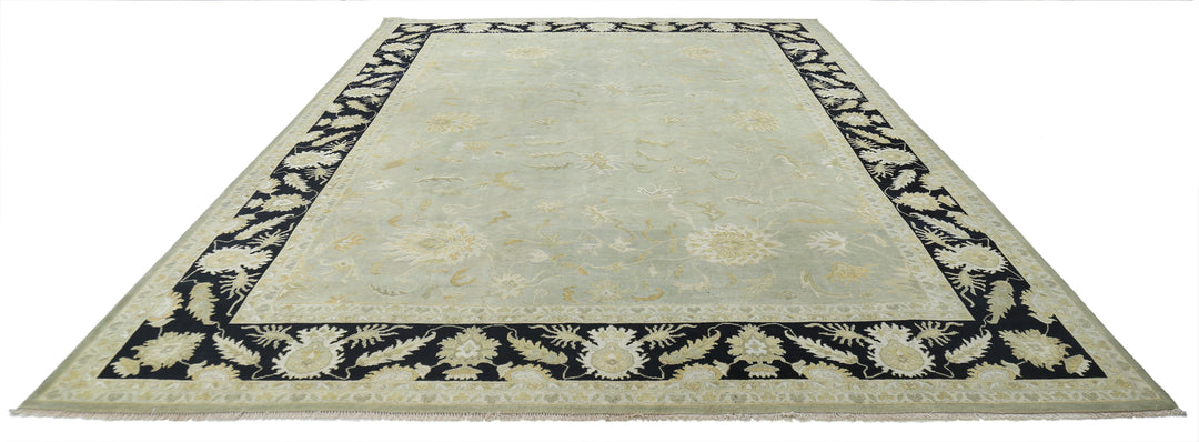 Green Indian Ziegler Rug 9' 10" x 13' 7" Hand-Knotted pattern