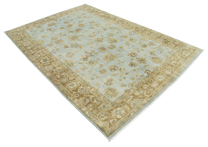 Blue Afghan Ziegler Rug 5' 10" x 8' 6" Hand-Knotted | No. AT42369