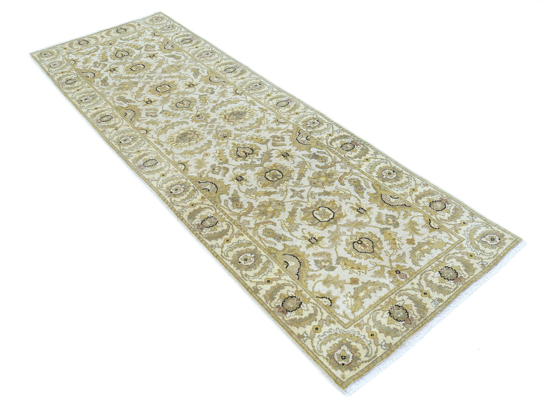 Beige Afghan Ziegler Rug 2' 6" x 7' 9" Hand-Knotted detail
