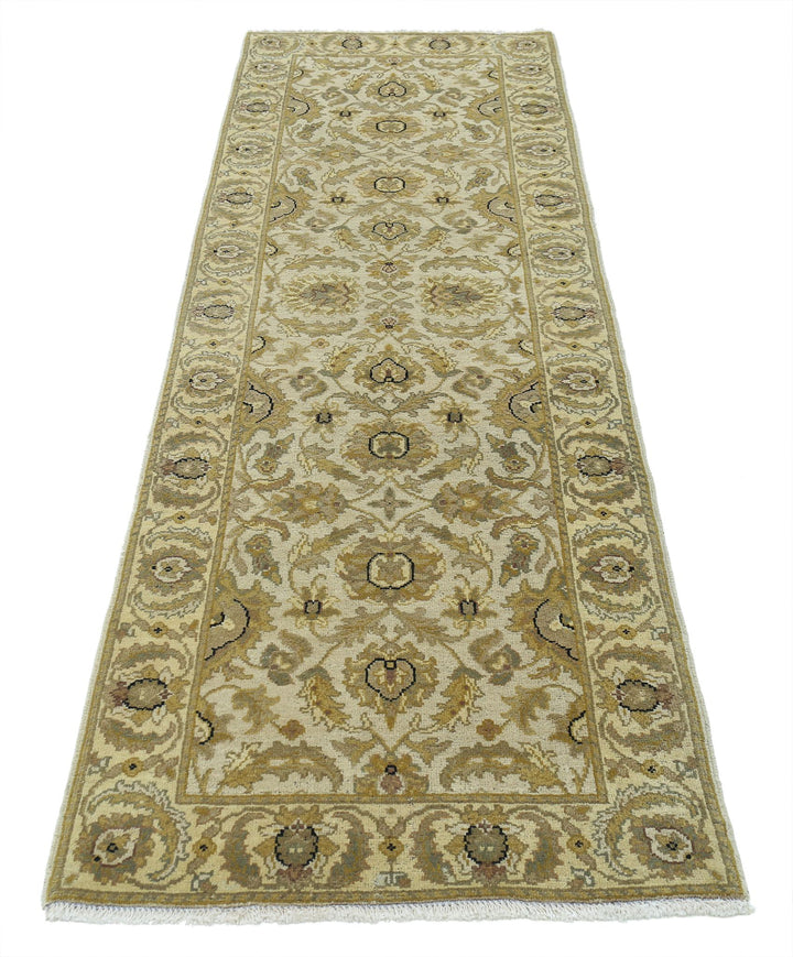 Beige Afghan Ziegler Rug 2' 6" x 7' 9" Hand-Knotted close-up