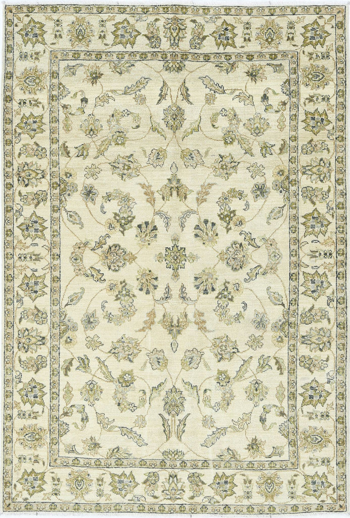 Ivory Afghan Ziegler Rug 4' 5" x 6' 5" Hand-Knotted