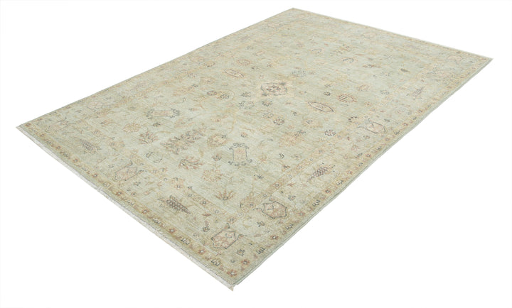 Green Afghan Ziegler Rug 5' 4" x 7' 9" Hand-Knotted | No. AT27908
