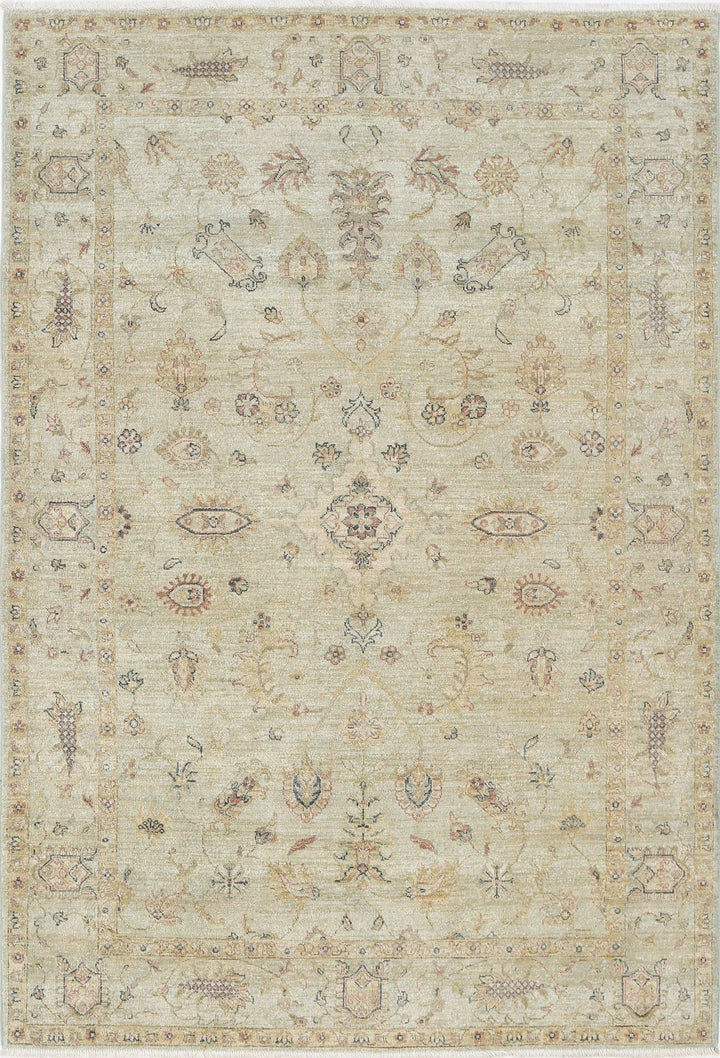 Green Afghan Ziegler Rug 5' 4" x 7' 9" Hand-Knotted