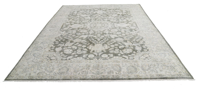 Green Indian Ziegler Rug 8' 0" x 11' 5" Hand-Knotted detail